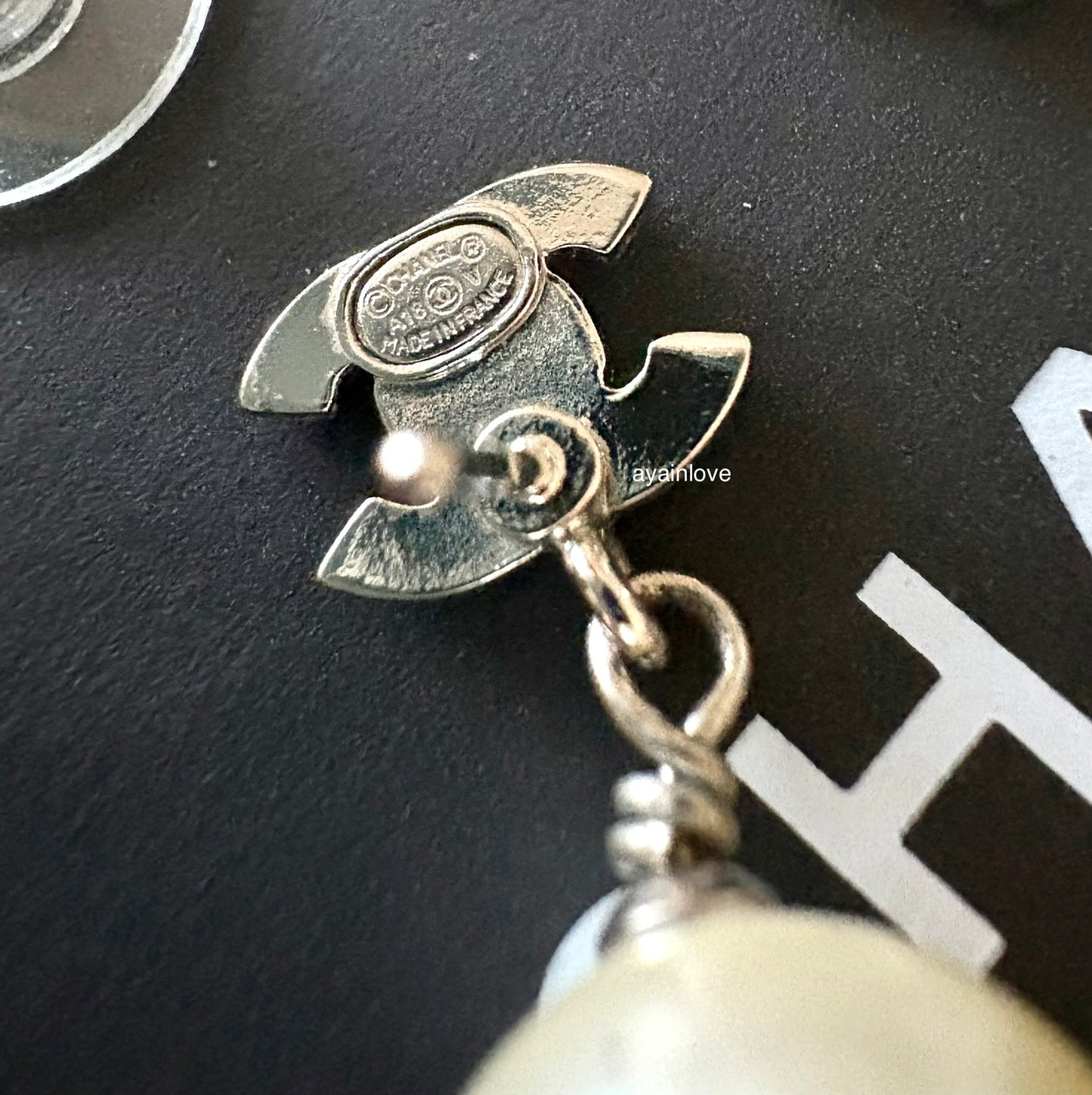 CHANEL Pearl Drop CC Stud Earrings Silver Hardware