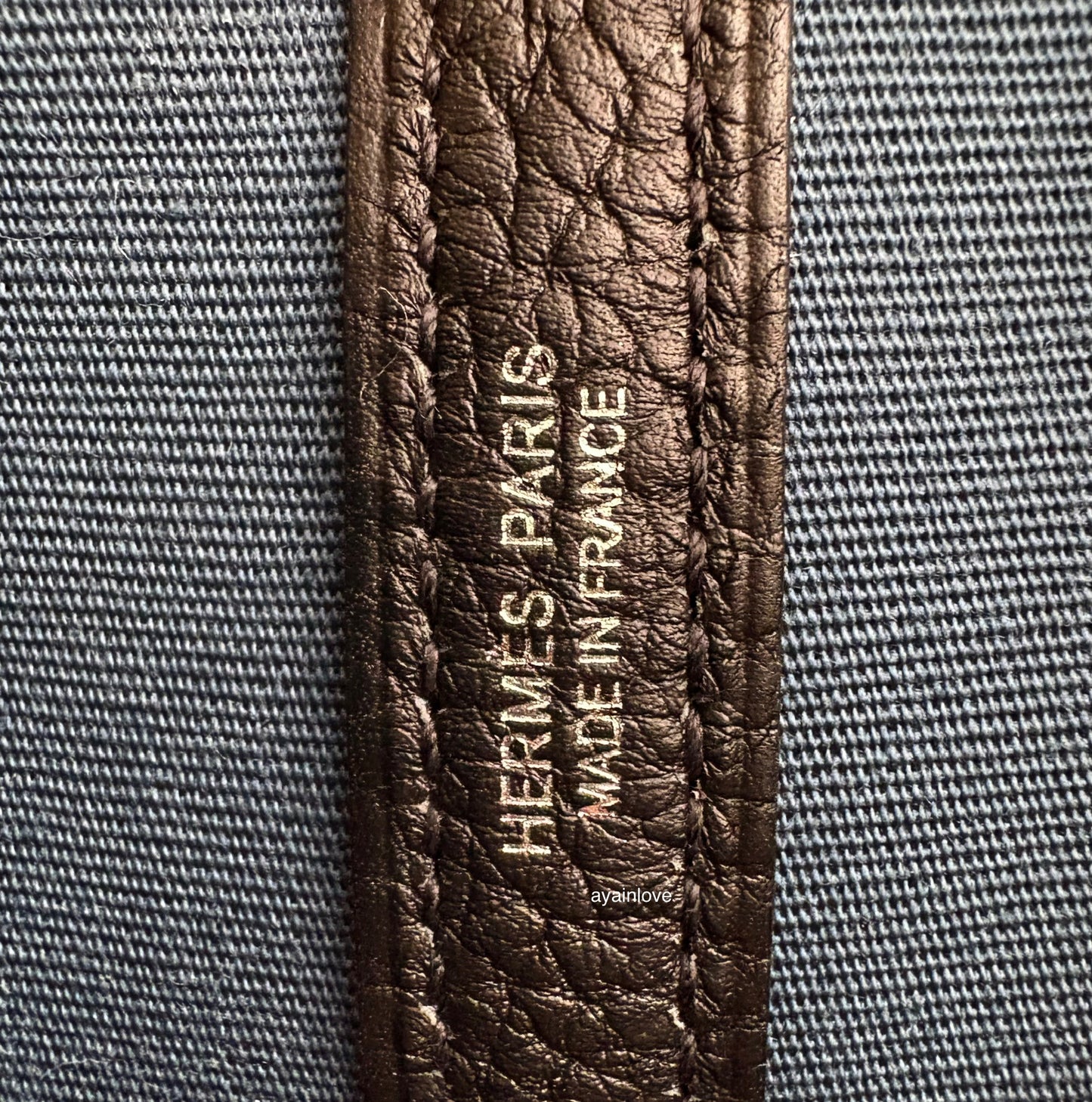 HERMES Garden Party 30 Canvas/Negonda Navy Blue/Black Bag Palladium Hardware W Stamp