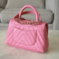 CHANEL Pink Caviar Chevron Small Coco Handle 24 cm Light Gold Hardware
