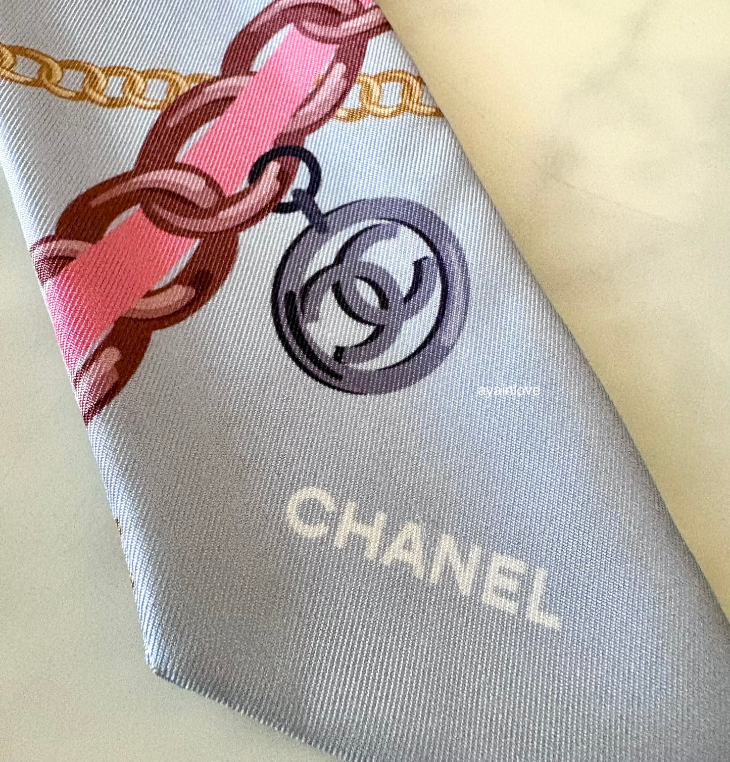 CHANEL Blue Multicolour Silk CC Twilly Scarf Bandeau