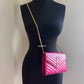 Yves Saint Laurent YSL Classic Cassandre Fuchsia Chevron Quilting Wallet on Chain Gold Hardware