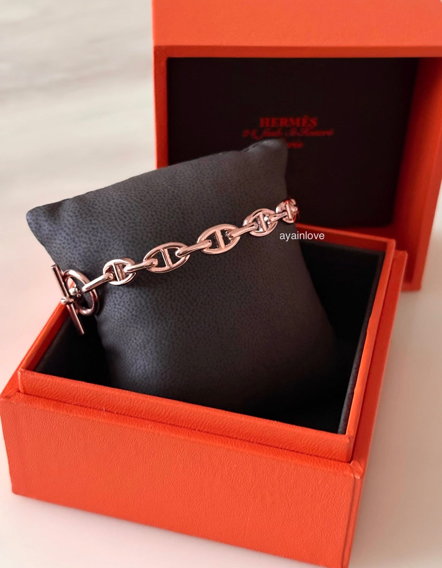 HERMES Enchaine Chaine d’ Ancre 18KT Rose Gold Bracelet PM Toggle Clasp Size ST