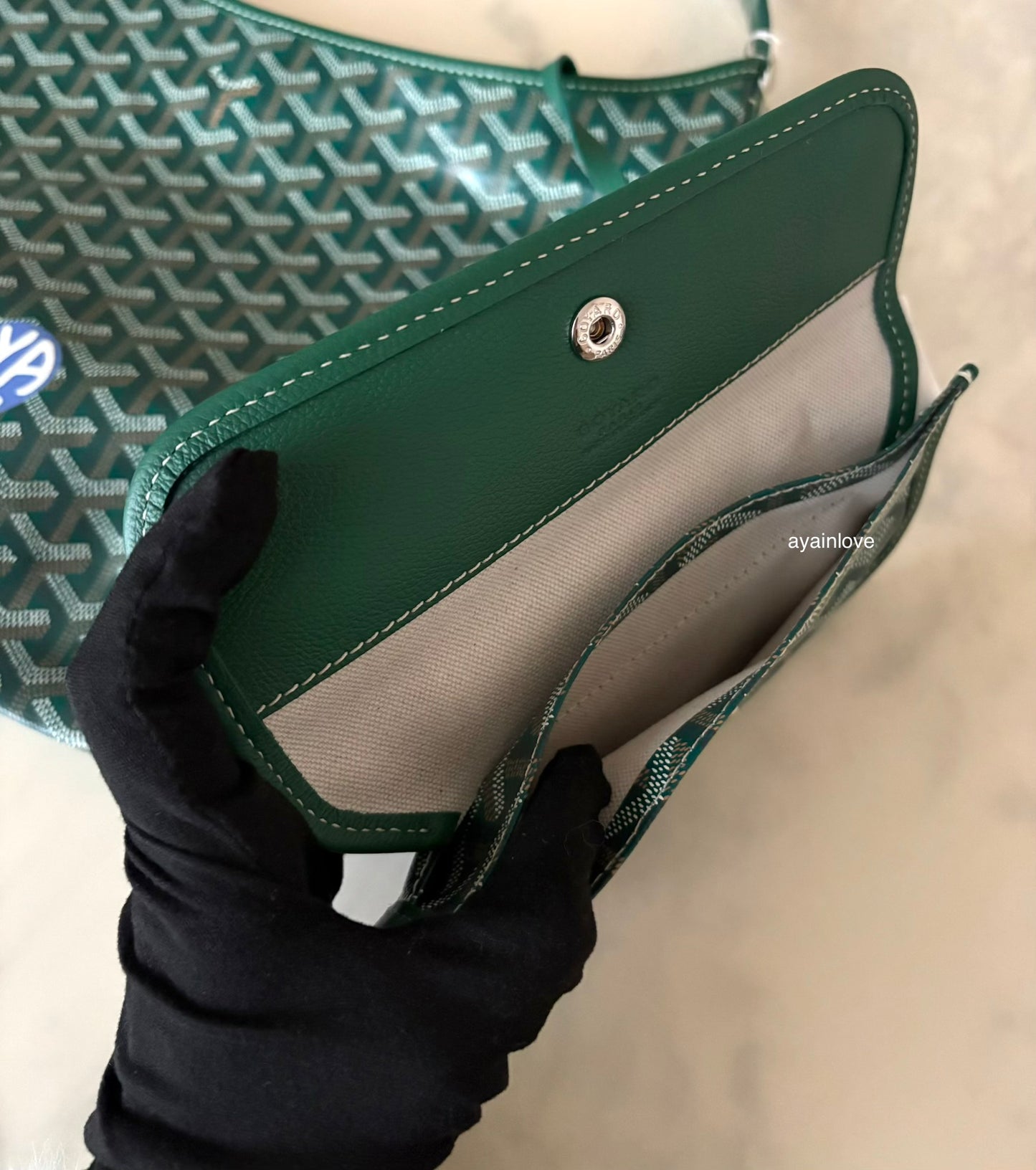 GOYARD Green Goyardine Hobo Boheme PM Bag with Blue Heart Stamp