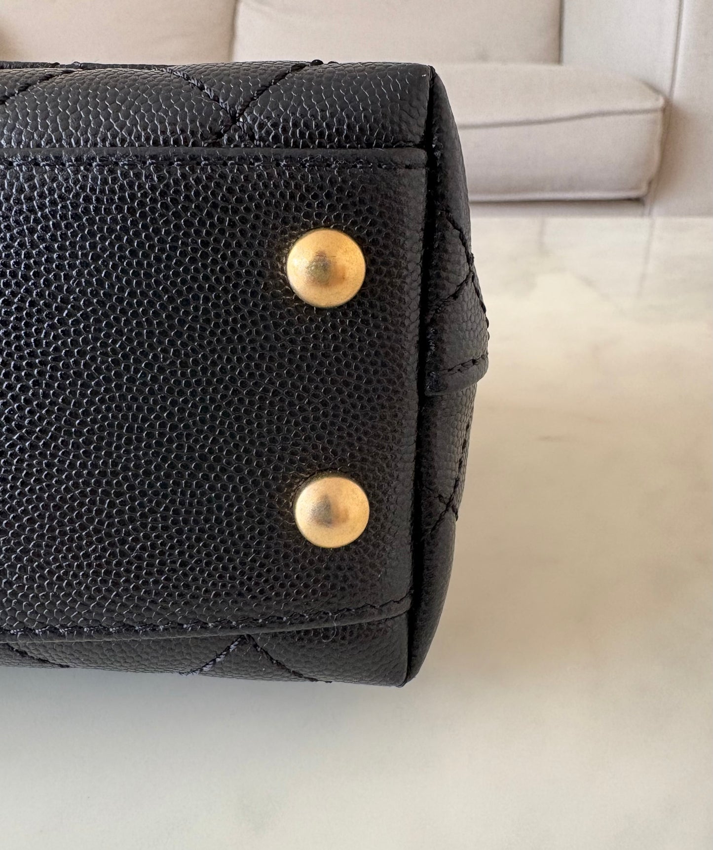 CHANEL Black Caviar Coco Chain Leather Handle Mini 19cm *Microchipped* Brushed Gold Hardware