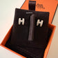 HERMES H Pop Mini Grey Maroon Glace Stud Earrings Palladium Hardware