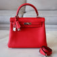 HERMES Kelly 25 Geranium Togo Retourne Palladium Hardware X Stamp