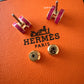 HERMES H Pop Mini Framboise Stud Earrings Rose Gold Hardware