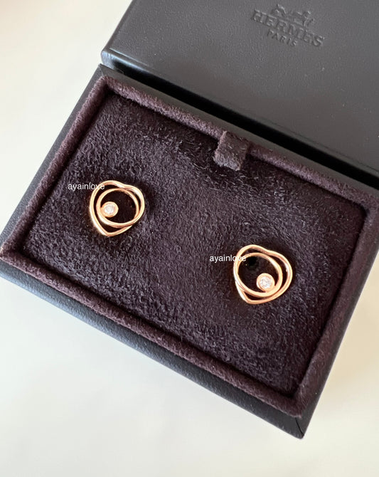 HERMES Vertige Cœur 18KT Rose Gold and Diamonds Earrings