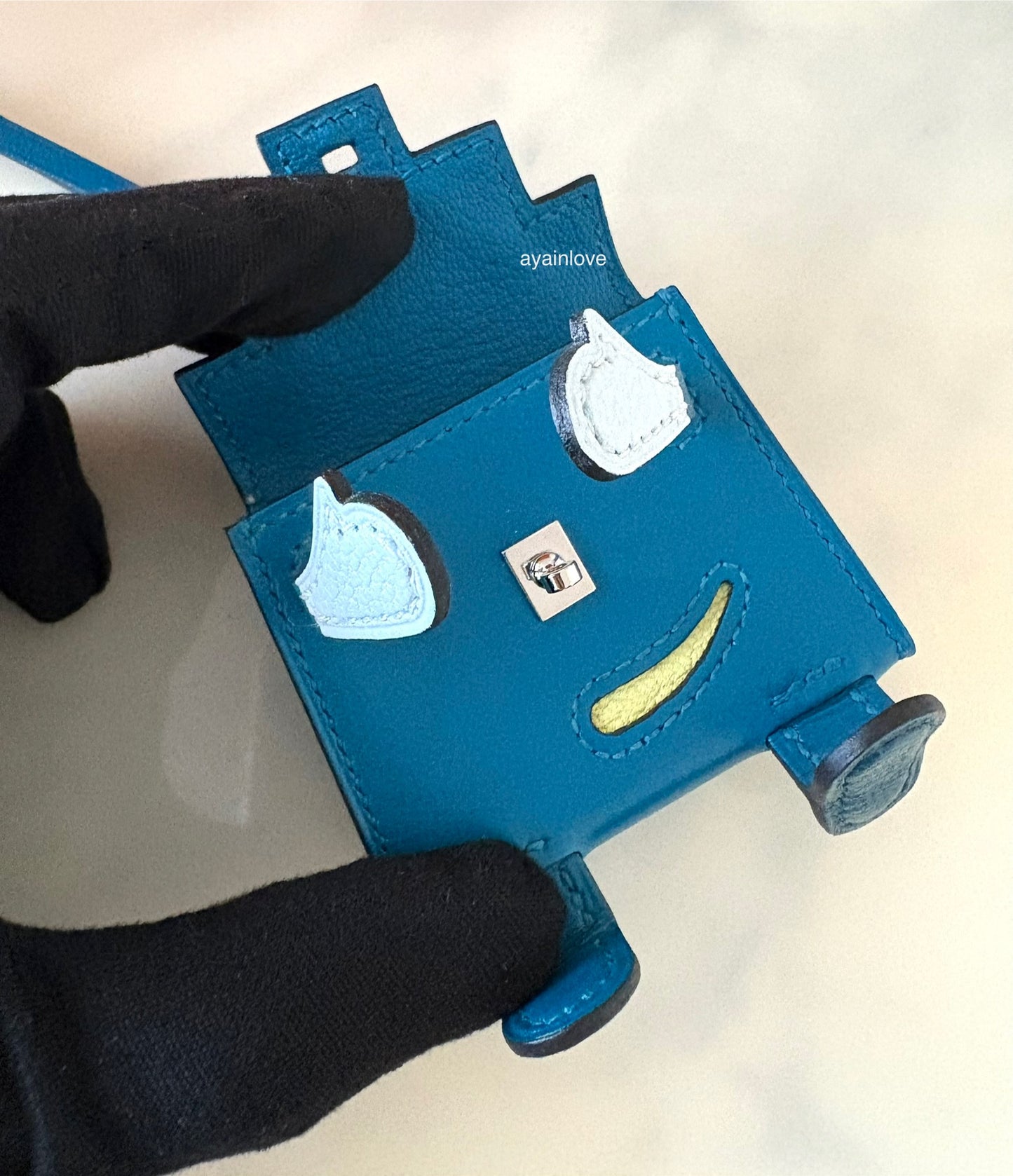HERMES Kelly Doll Dole Tadelakt Bleu Izmir Bag Charm Palladium Hardware Z Stamp