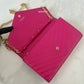 Yves Saint Laurent YSL Classic Cassandre Fuchsia Chevron Quilting Wallet on Chain Gold Hardware
