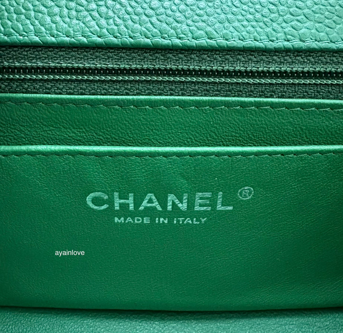 CHANEL Green Caviar Classic Quilted Rectangular Mini Flap Bag Ruthenium Hardware