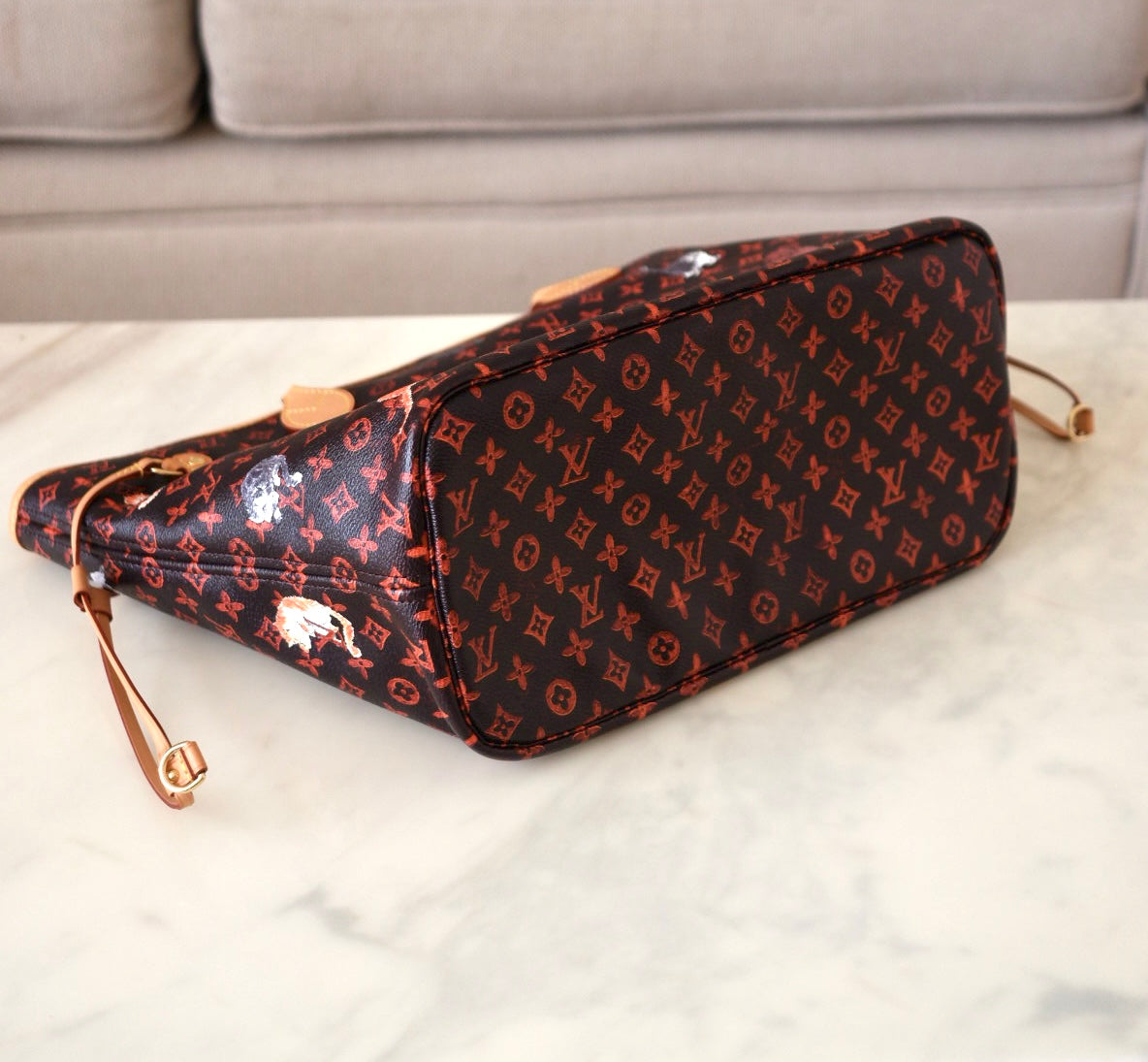 LOUIS VUITTON LV Limited Edition Grace Coddington Catogram Canvas Neverfull MM