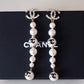 CHANEL 20P Pearl CC Crystal Drop Earrings Light Gold Hardware