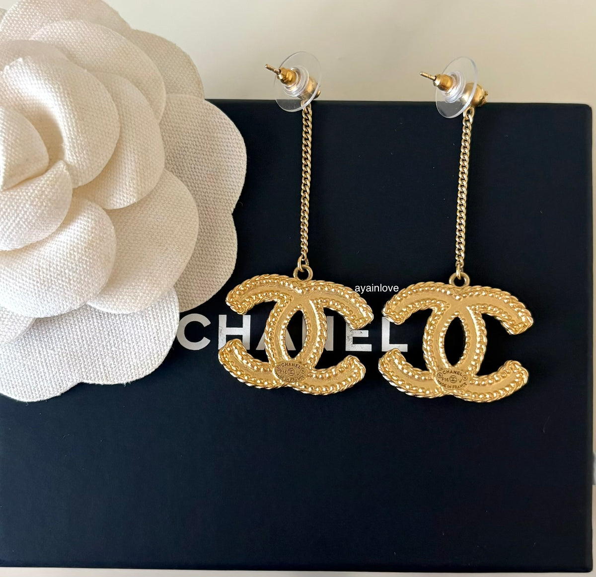 CHANEL Baroque Large CC Dangle Stud Earrings Gold Hardware