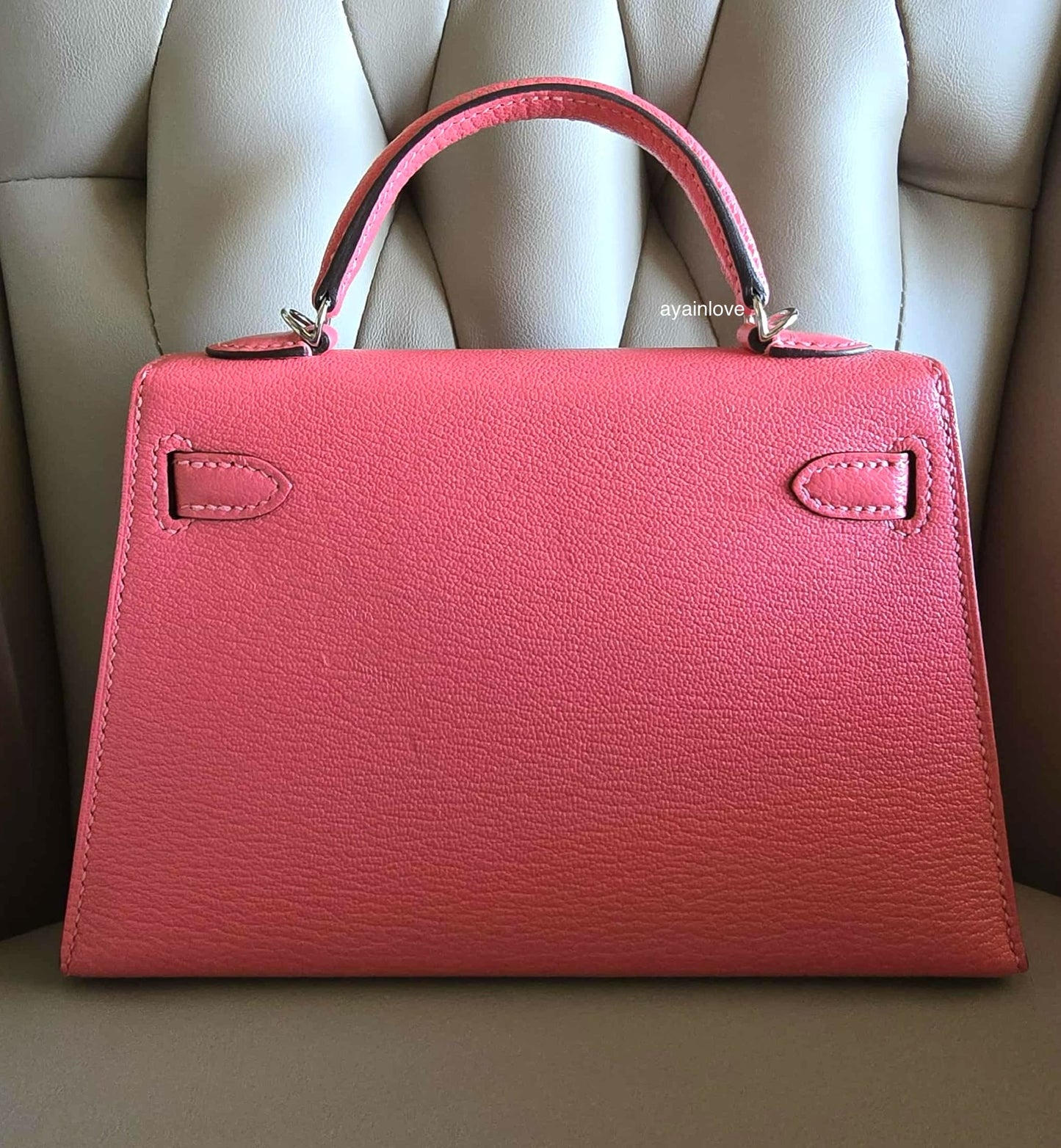 HERMES Mini Kelly 20 Pink Rose Lipstick Chèvre Mysore Palladium Hardware D Stamp