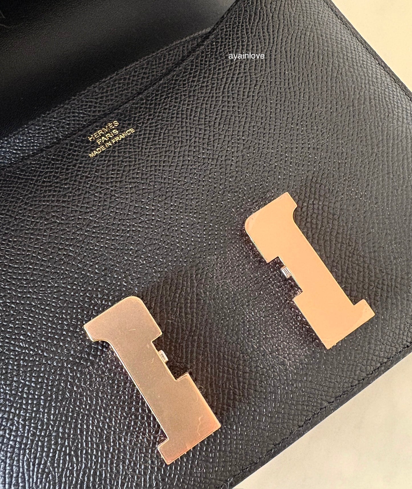 HERMES Constance Mini 18 Noir Black Epsom Rose Gold Hardware W Stamp
