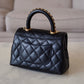 CHANEL Black Caviar Coco Chain Leather Handle Mini 19cm *Microchipped* Brushed Gold Hardware