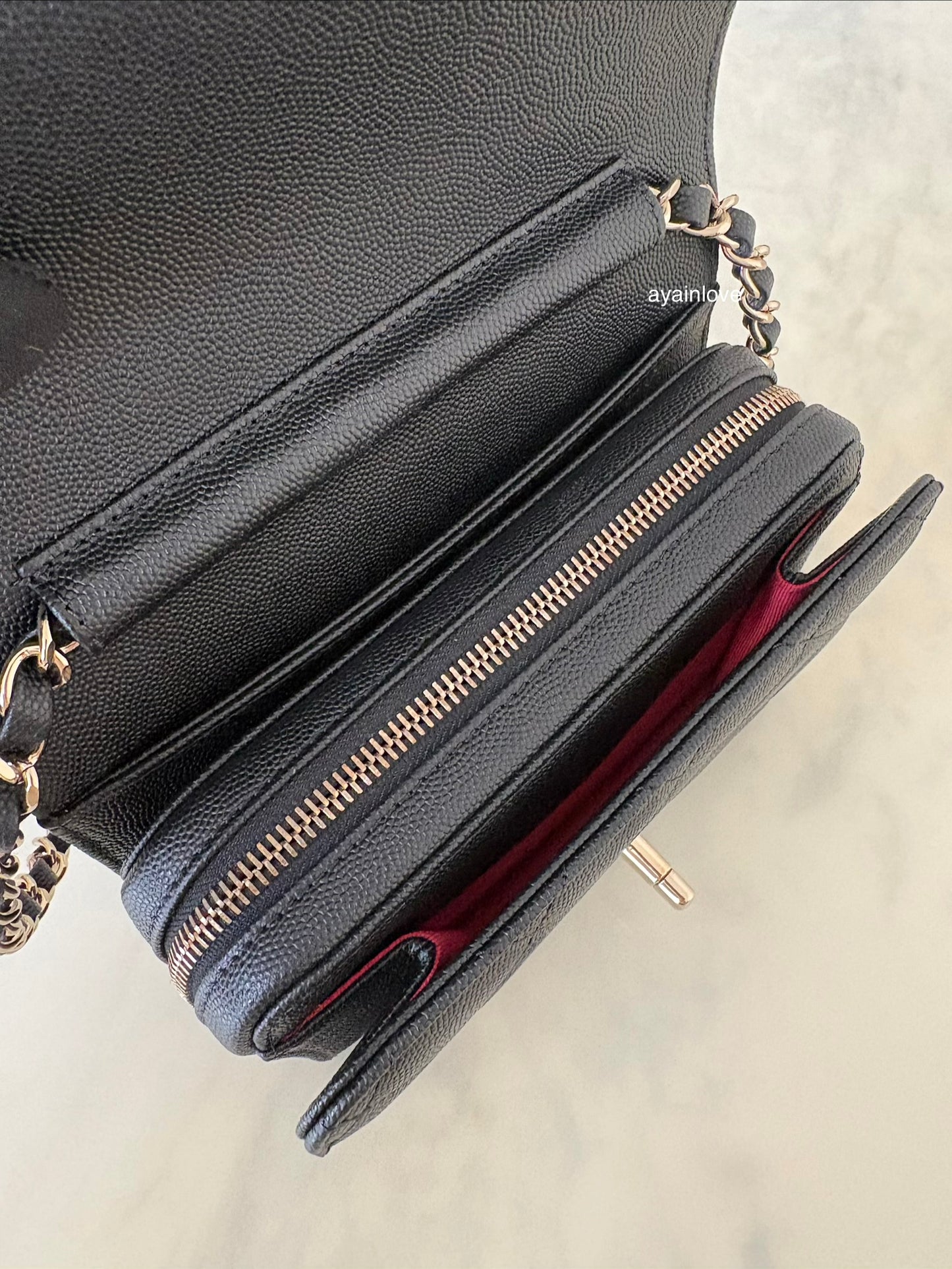 CHANEL 22C Black Caviar Like a Wallet Mini Flap Bag Gold Hardware