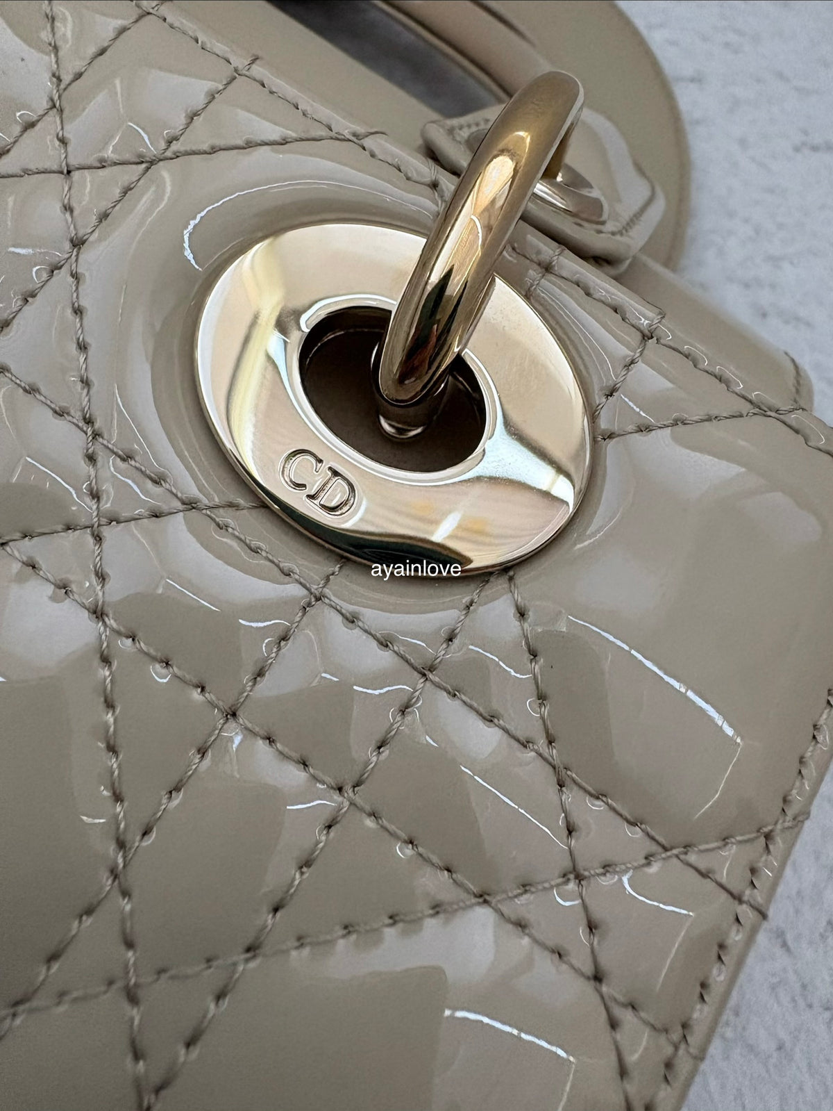 DIOR Small Lady Dior Beige Patent Cannage Calf Skin Bag