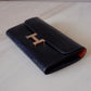 HERMES Constance Blue Marine Shiny Alligator Bicolor Verso Cuivre Long Wallet To Go Rose Gold Hardware