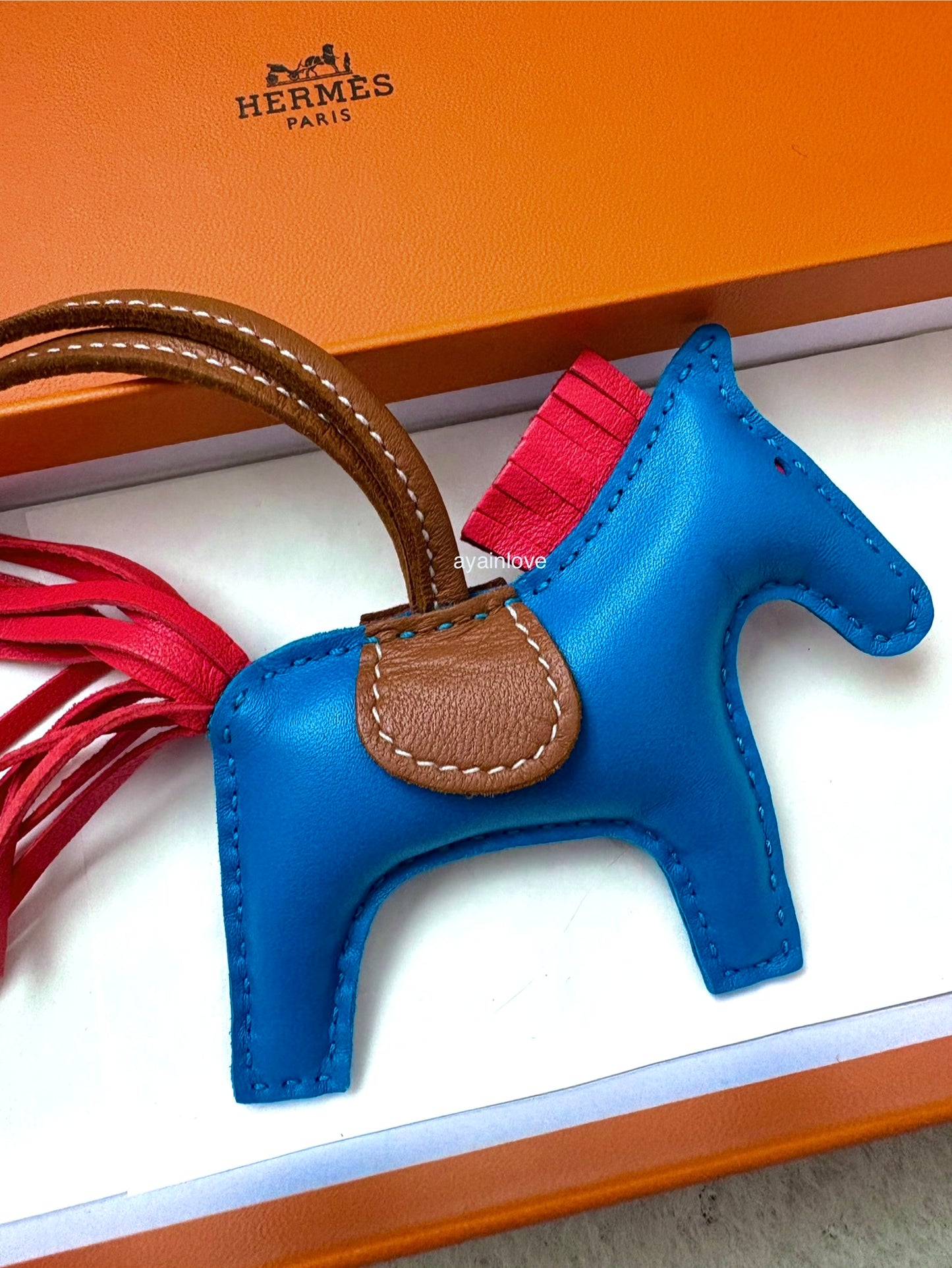 HERMES Rodeo PM Tricolour Blue Zanzibar/Rose Texas/Gold Bag Charm