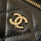 CHANEL 2025 Black Caviar Top Handle Flat Vanity on Chain Light Gold Hardware