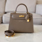 HERMES Kelly 25 Etoupe Epsom Bag Gold Hardware W Stamp