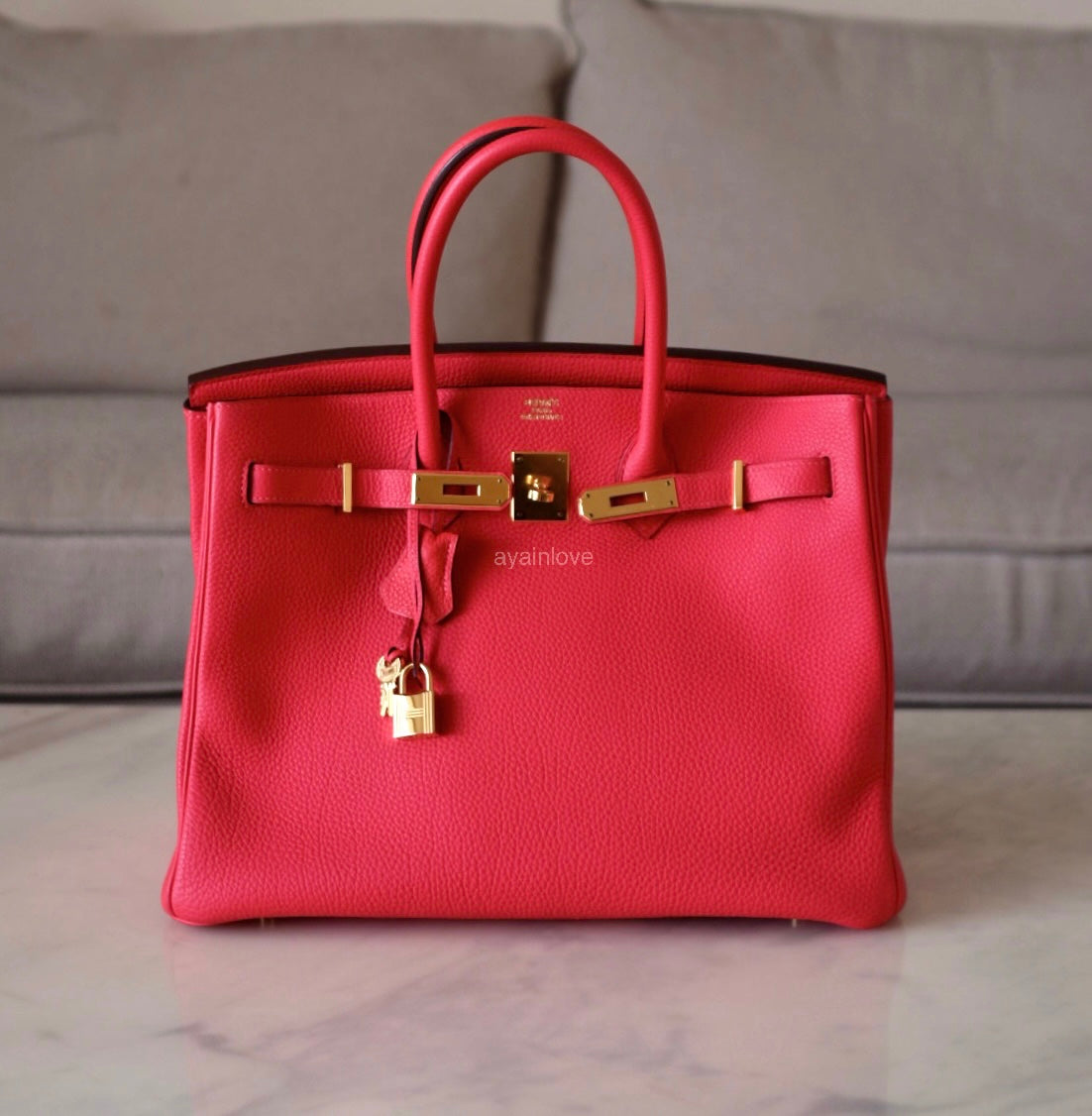 HERMES Birkin 35 Togo Rouge Pivoine Gold Hardware R Stamp
