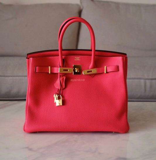 HERMES Birkin 35 Togo Rouge Pivoine Gold Hardware R Stamp