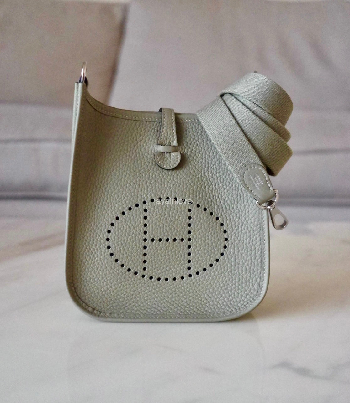 HERMES Mini Evelyne TPM 16 Amazone Sauge Green Clemence Palladium Hardware K Stamp
