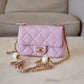 CHANEL 24S Pink Lambskin Twin Pearls Quilted Mini Flap Bag Adjustable Gold Hardware