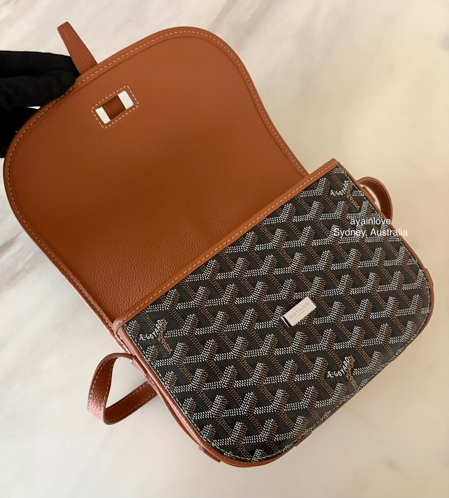 GOYARD Belvedere PM Goyardline Canvas/Calfskin Tan Black Messenger Bag Silver Hardware