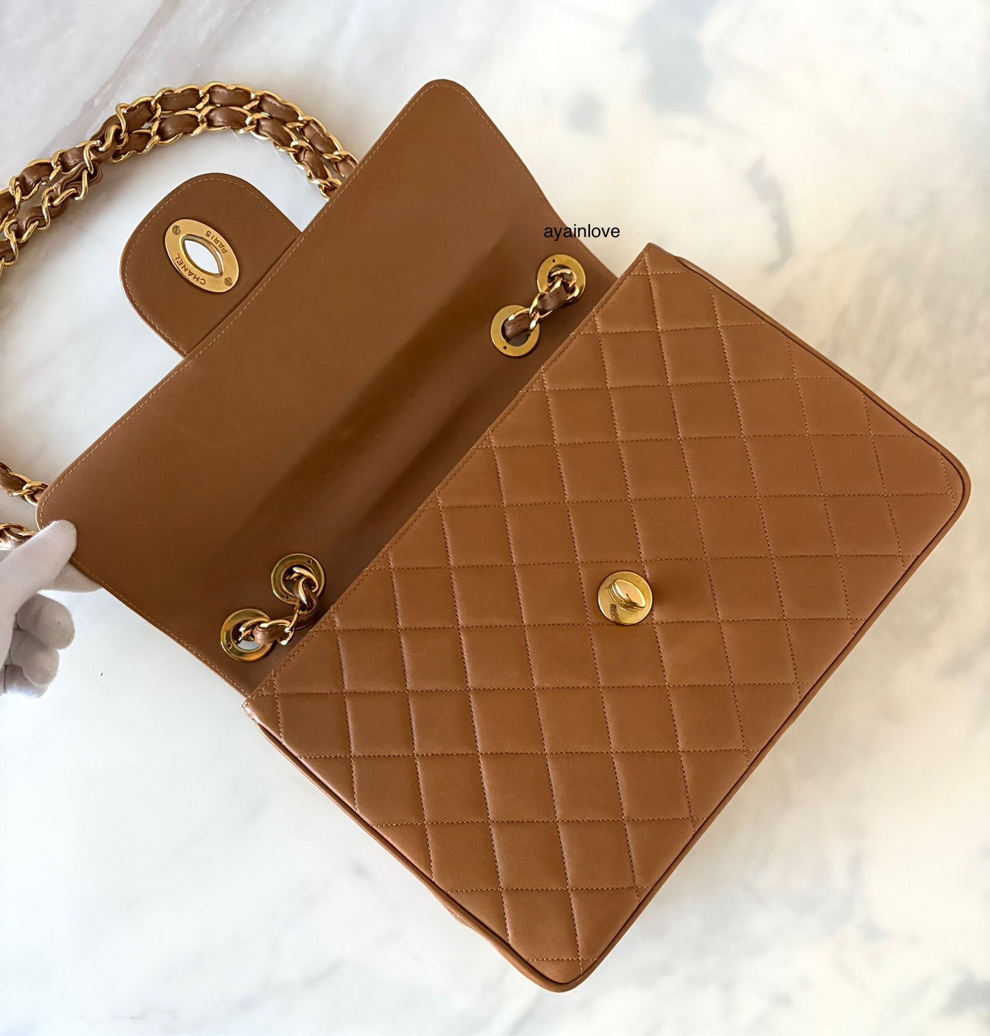 CHANEL Vintage Dark Beige Quilted Jumbo Classic Single Flap Oversized CC Bag 24KT Gold Plated Hardware Series 3