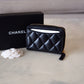 CHANEL Black Lamb Skin Zip Card Holder Gold Hardware