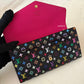 LOUIS VUITTON LV Black Murakami Multicolour Sarah Wallet Gold Hardware