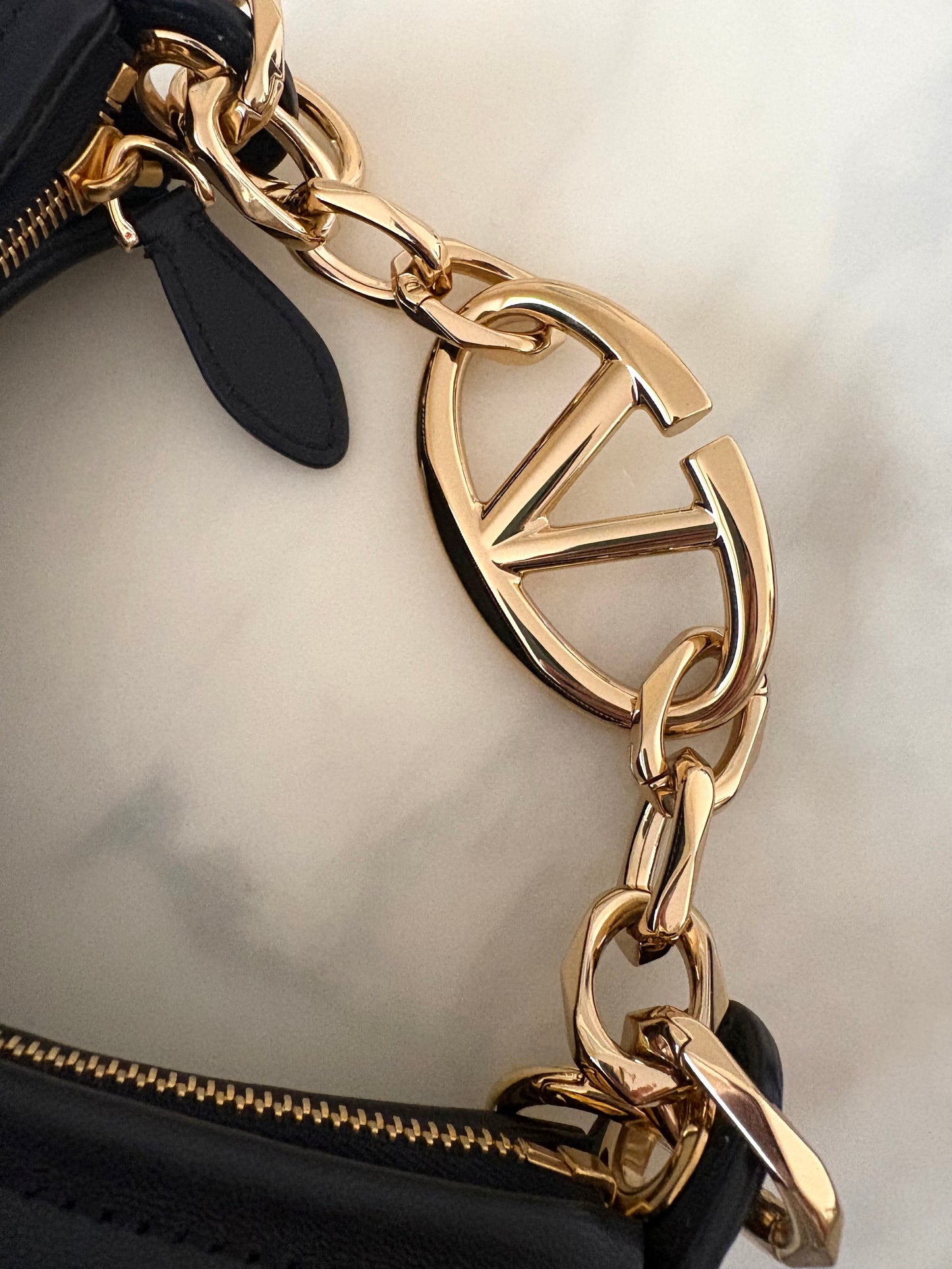 VALENTINO Vlogo Black Moon Zip Up Mini Hobo Bag Gold Hardware