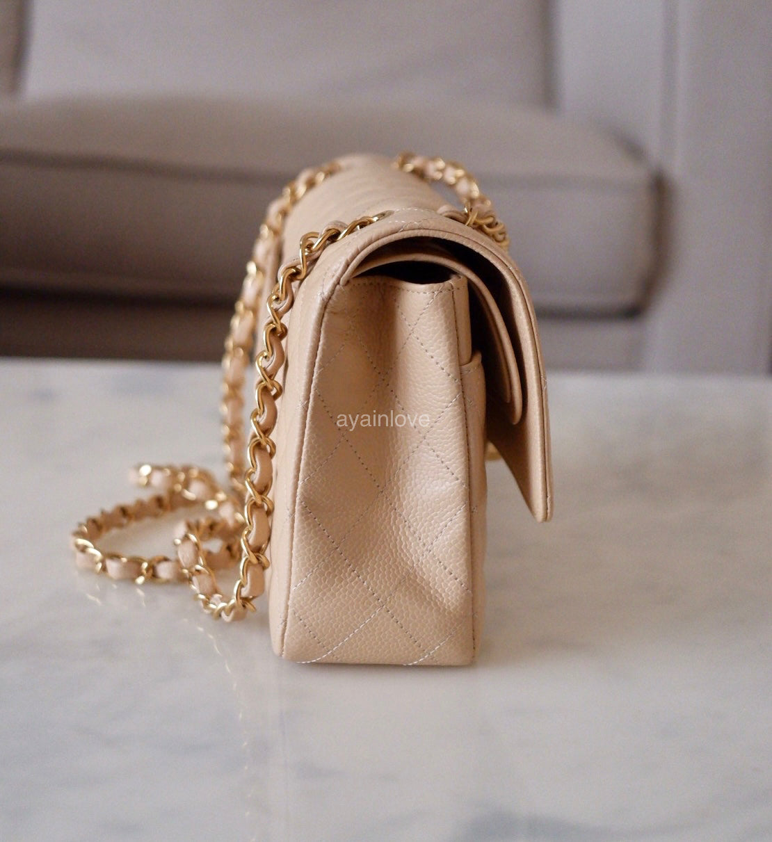 Chanel Sac Beige Clair CHANEL Beige Clair Caviar Microchipped