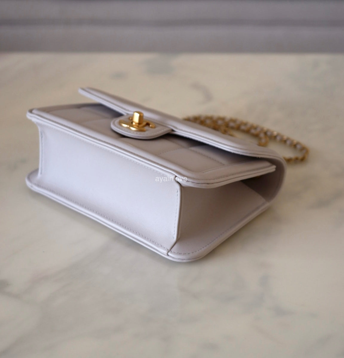 CHANEL 2025 Light Grey Lambskin Microchipped Quilted Chocolate Bar Mini Flap Bag Brushed Gold Hardware