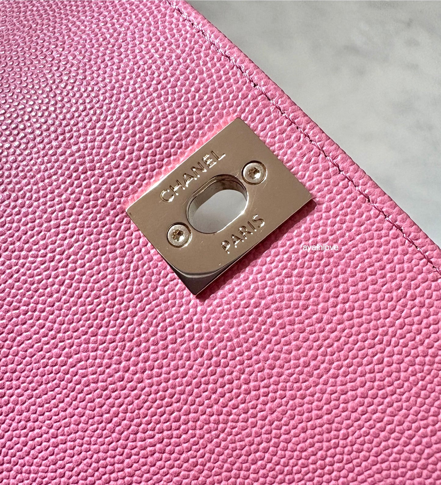 CHANEL Pink Caviar Chevron Small Coco Handle 24 cm Light Gold Hardware