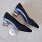 CHANEL 20A Black & Dark Navy Grosgrain Lambskin Pumps CC Heel Shoes Size 38 EU