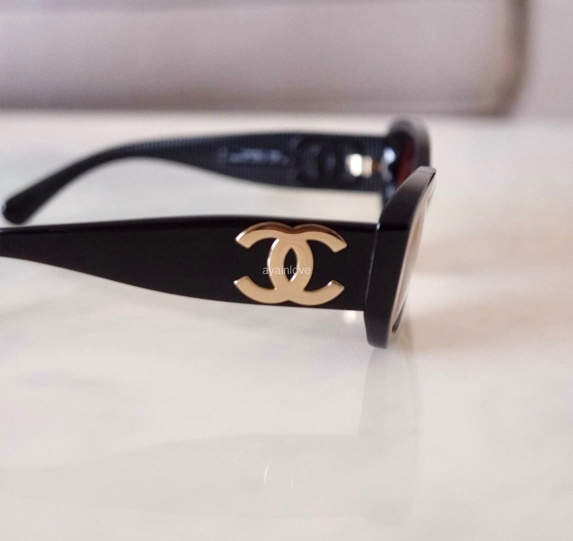 CHANEL Pillow Black CC Logo Hardware Rectangle Sunglasses