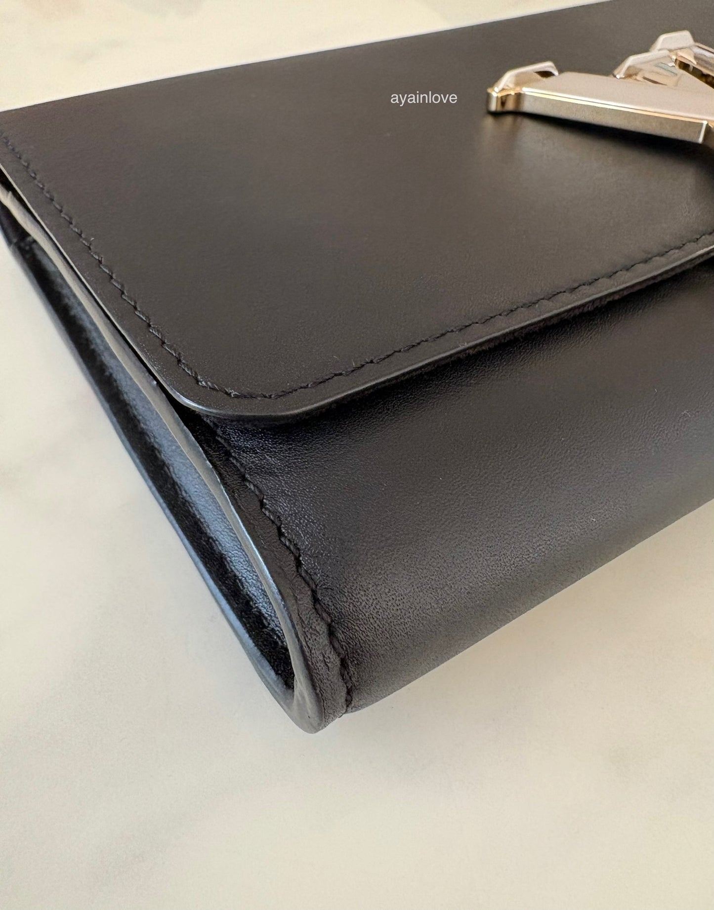 LOUIS VUITTON Black Calfskin Louise Pochette Clutch GM Bag