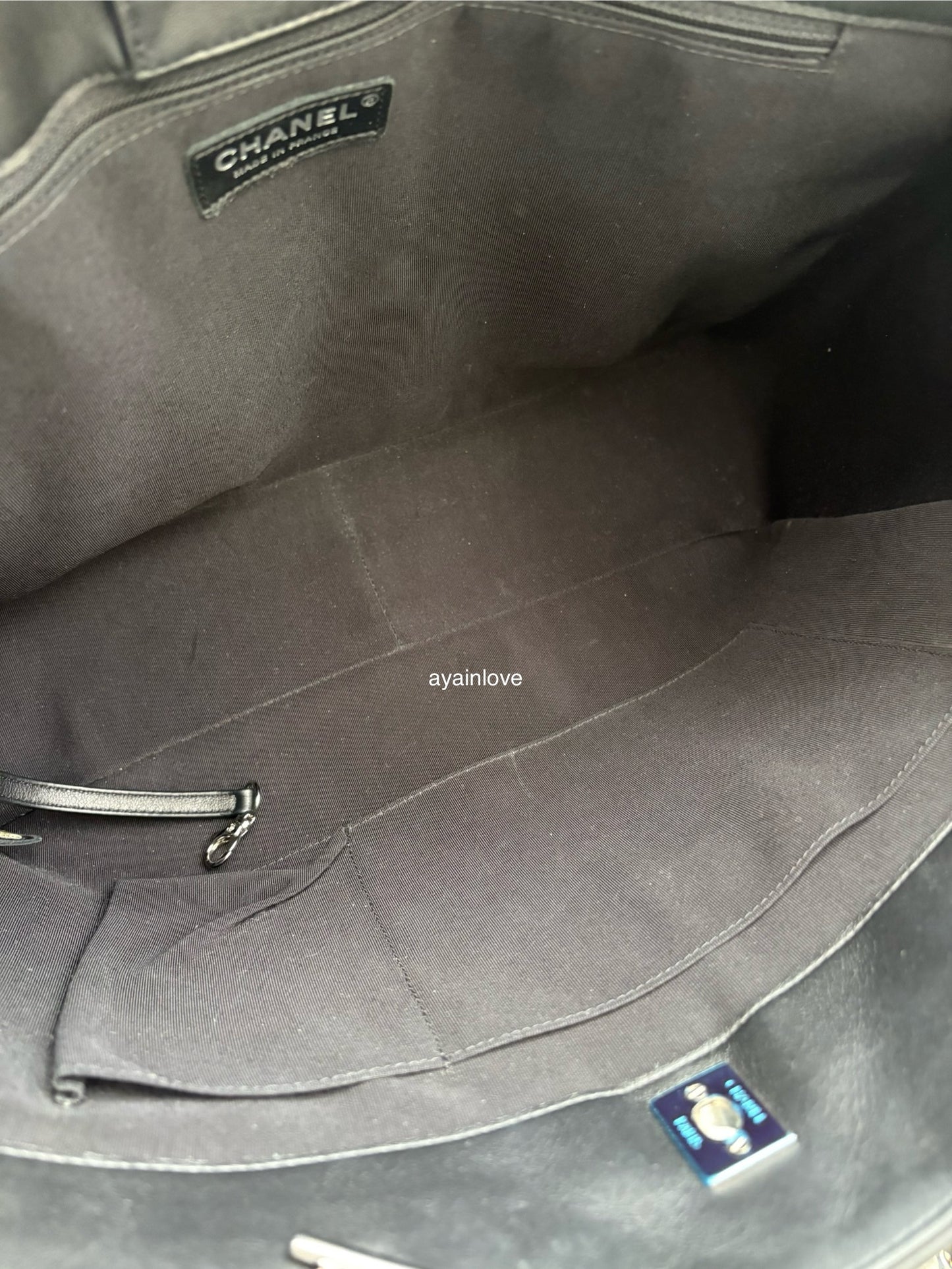 CHANEL Black Quilted Calfskin Tote Bag Classic CC Lock Silver Hardware