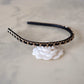 CHANEL Black Interlaced Chain Leather CC Turn Lock Logo Gold Hardware Headband Bandeau