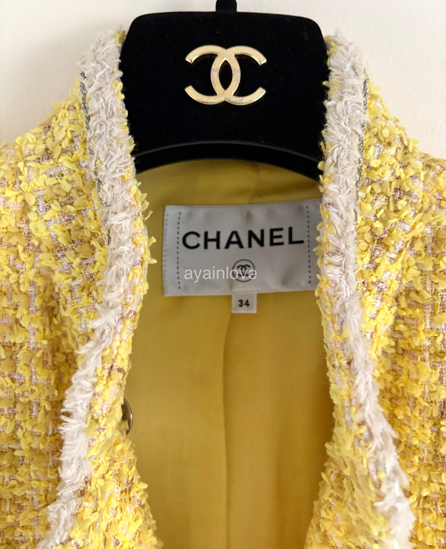 CHANEL 20P Yellow Fantasy Tweed Jacket Size 34FR