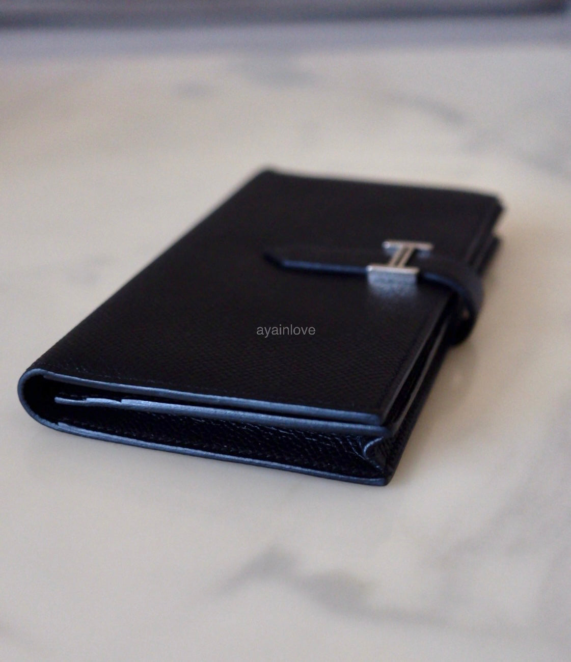 HERMES Bearn Wallet Epsom Black Noir Palladium Hardware C Stamp