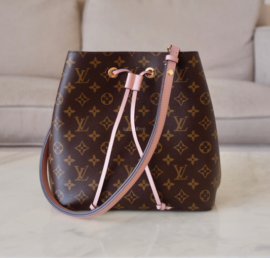 LOUIS VUITTON LV NeoNoe MM Pink Monogram Bucket Bag Gold Hardware