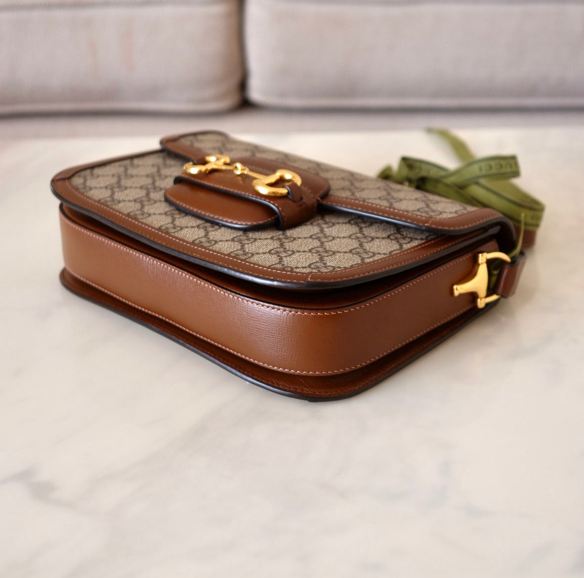Gucci Horsebit 1955 Medium Brown GG Supreme Monogram Bag Gold Hardware