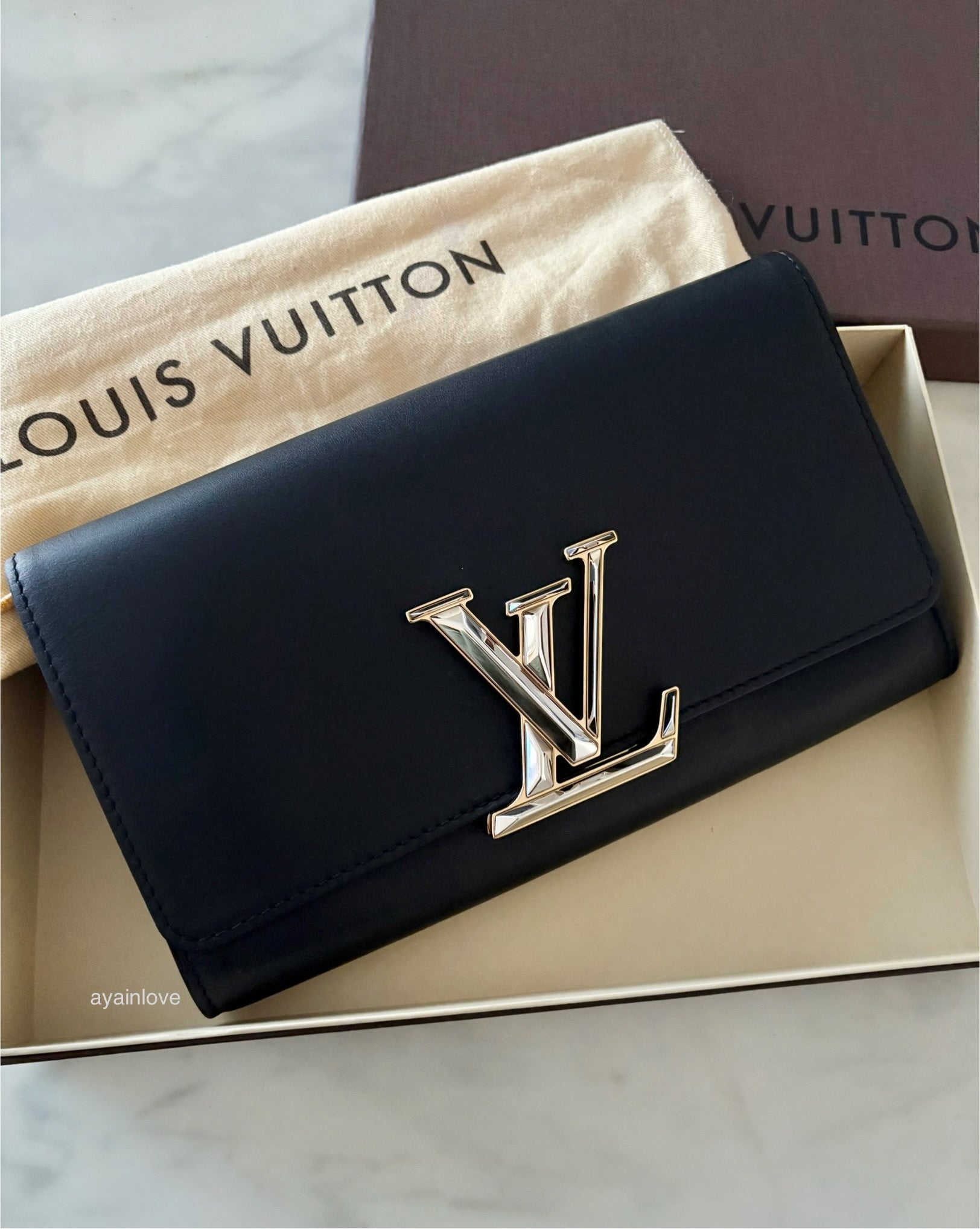 LOUIS VUITTON Black Calfskin Louise Pochette Clutch GM Bag