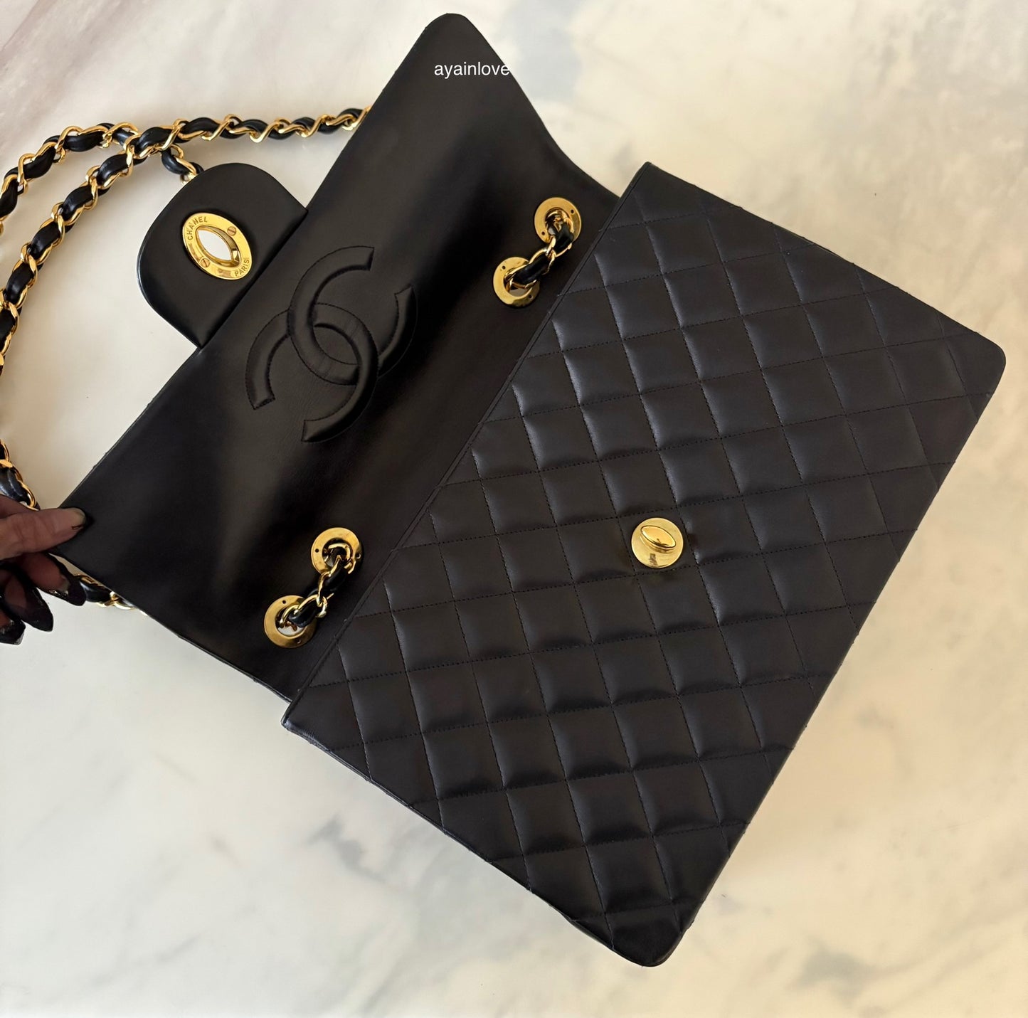 CHANEL Vintage Black Quilted Maxi XL Jumbo Classic Single Flap Oversized CC Bag 24KT Gold Plated Hardware Series 3